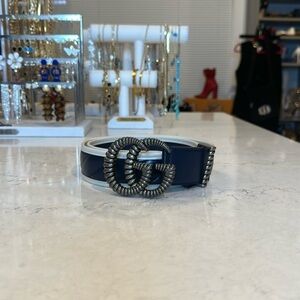 Authentic Gucci Marmont navy and white leather belt size 80